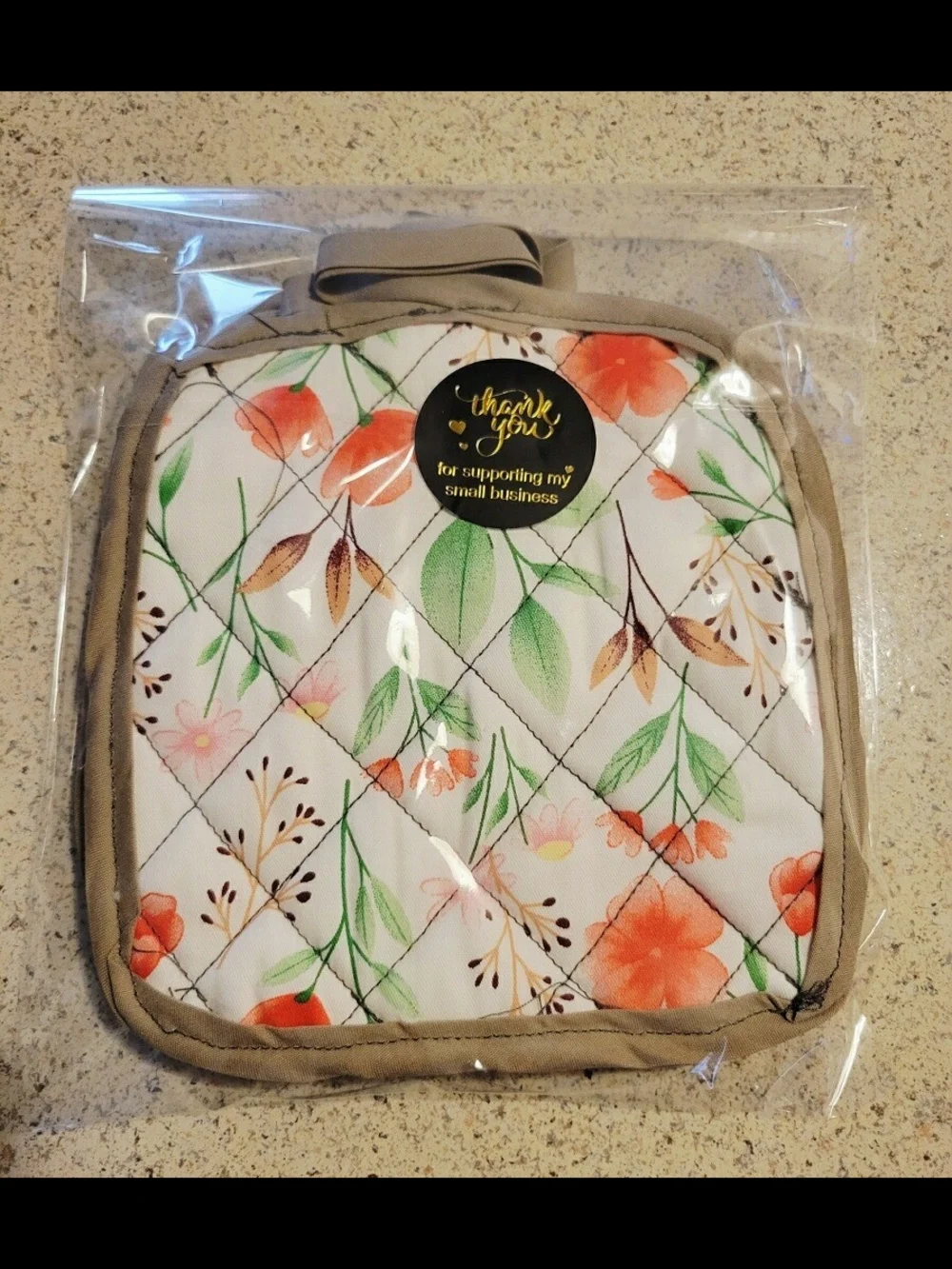 Floral Quilted Pot Holder - Pink, Yellow & Navy